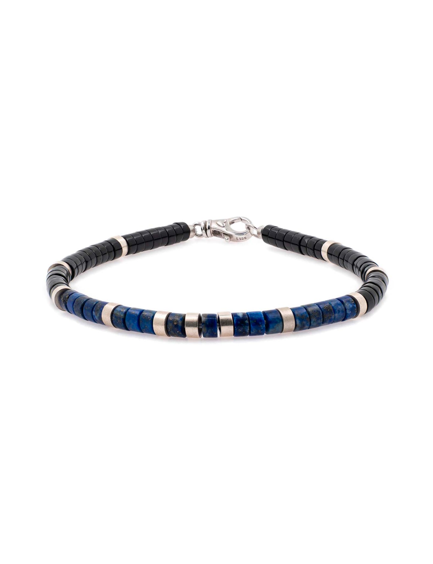 BEAMMORE Lapis & Onyx Beaded Sterling Silver Bracelet – Beaded Gemstone Jewelry