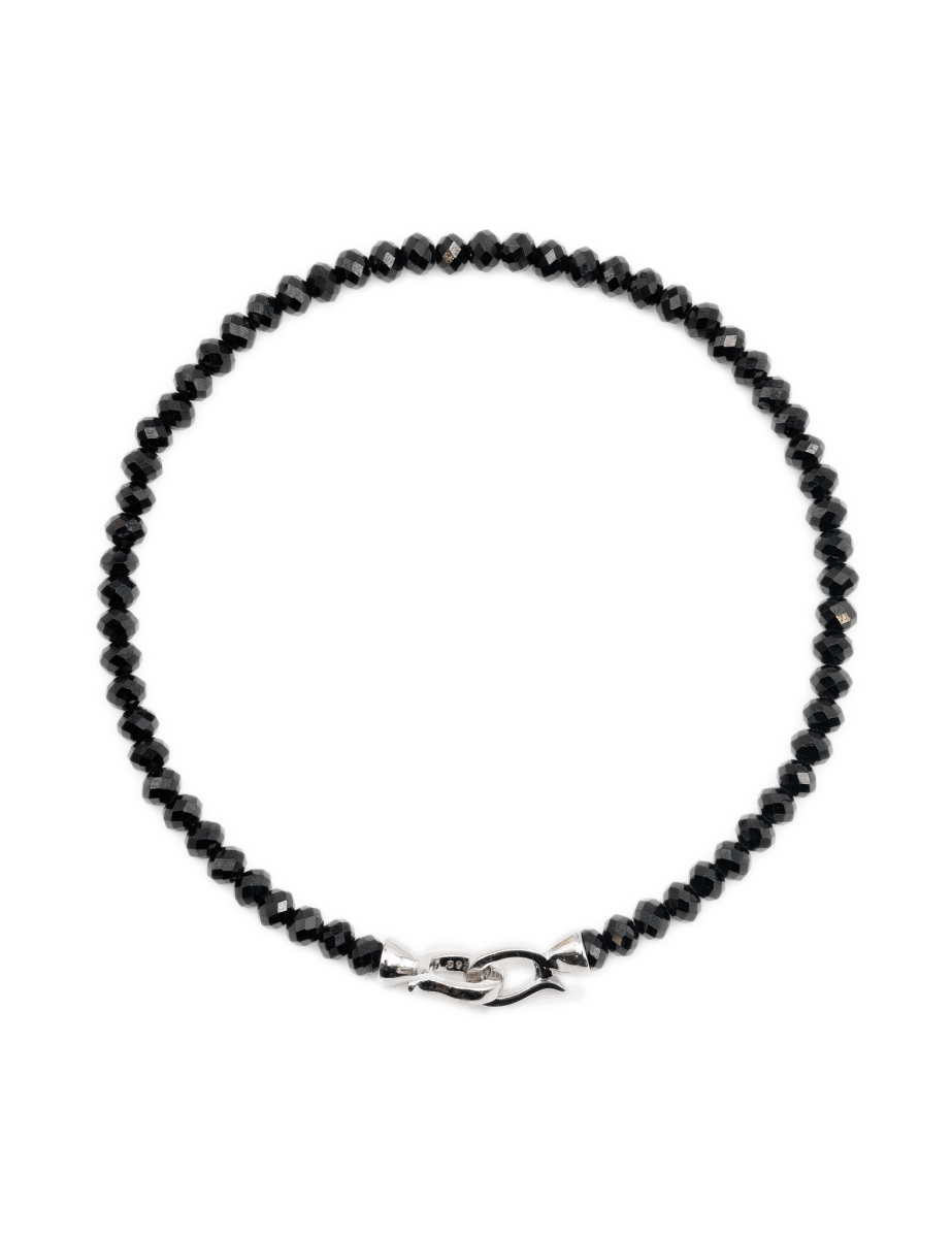 Black Onyx bracelet with 3x4mm faceted beads and a sterling silver clasp for protection and emotional balance.