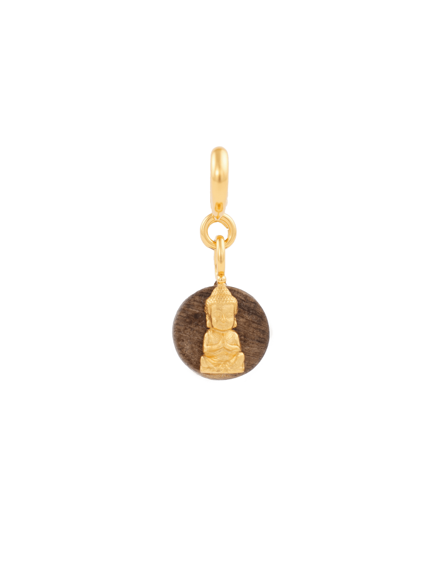 Gold Protection Round Buddha Charm featuring a serene Buddha design on a circular disc for spiritual peace.