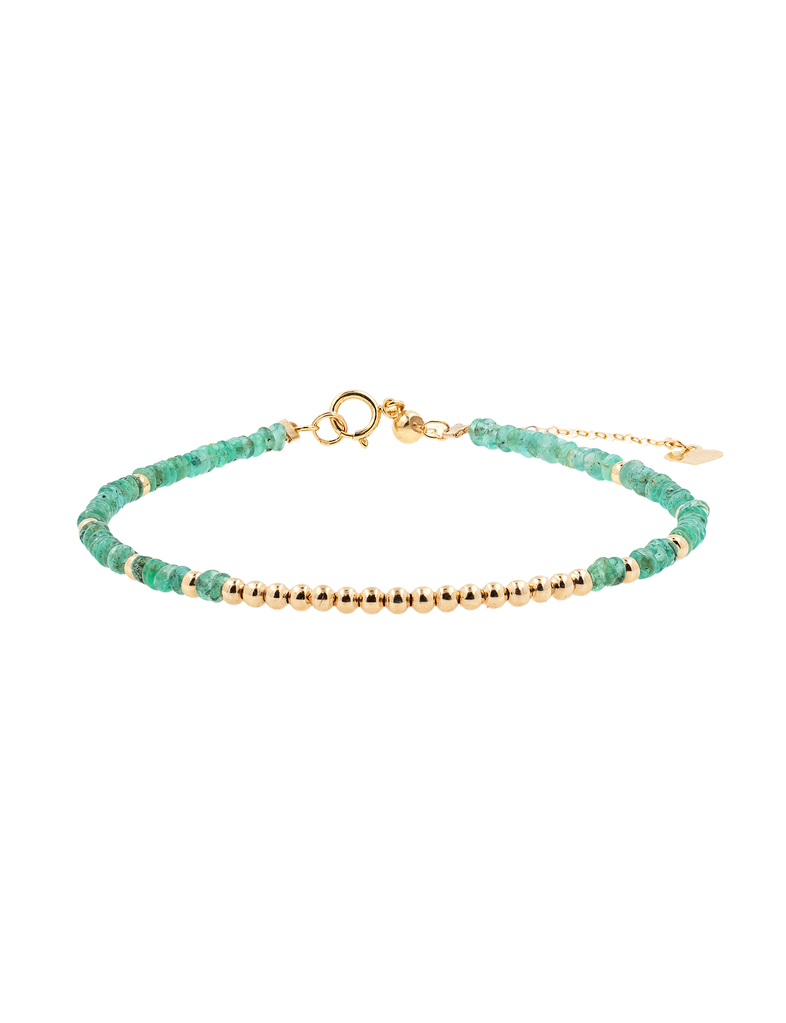 SHANGHAI Emerald Spring Glimmer Beaded Bracelet with 18K Gold, featuring emerald beads for growth and wisdom.