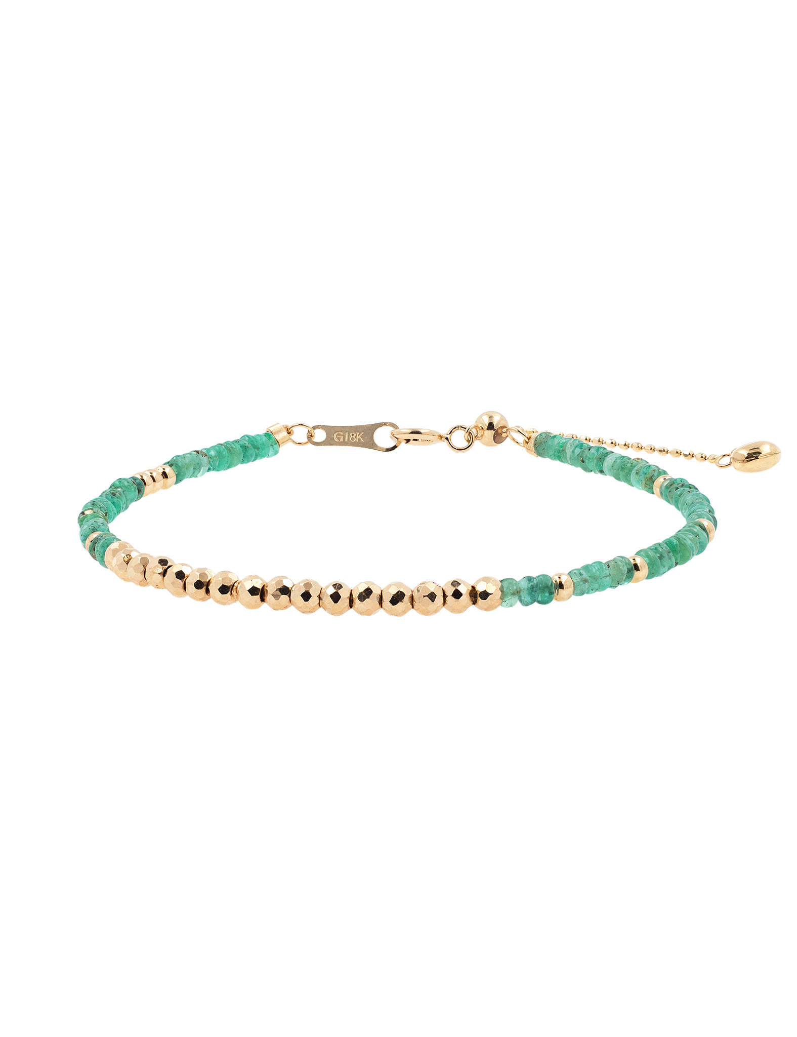 SHANGHAI Emerald Garden Light Beaded Bracelet with 18K Gold accents, showcasing vibrant emerald beads and elegant design.