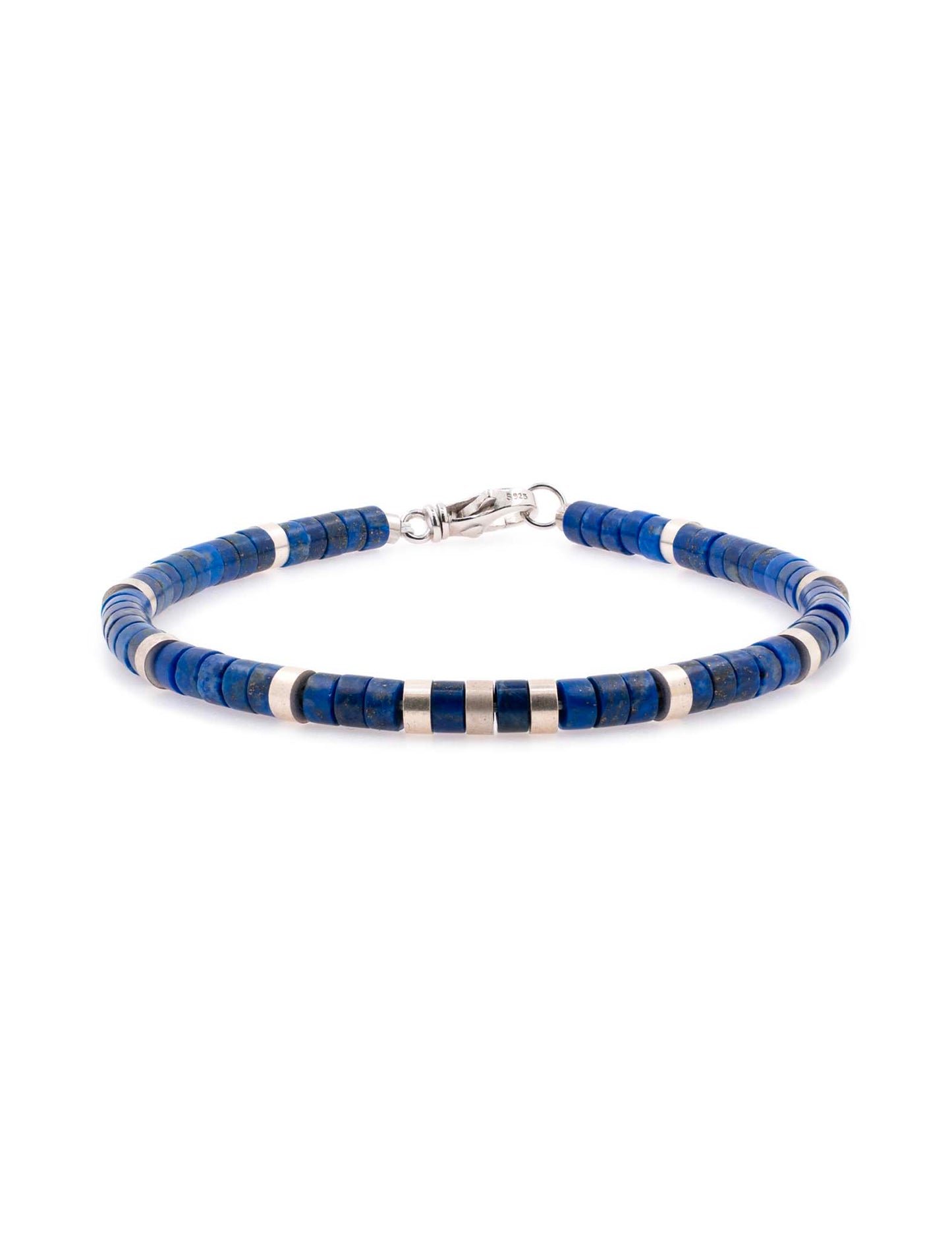 BEAMMORE Lapis Lazuli Beaded Sterling Silver Bracelet – Beaded Gemstone Jewelry