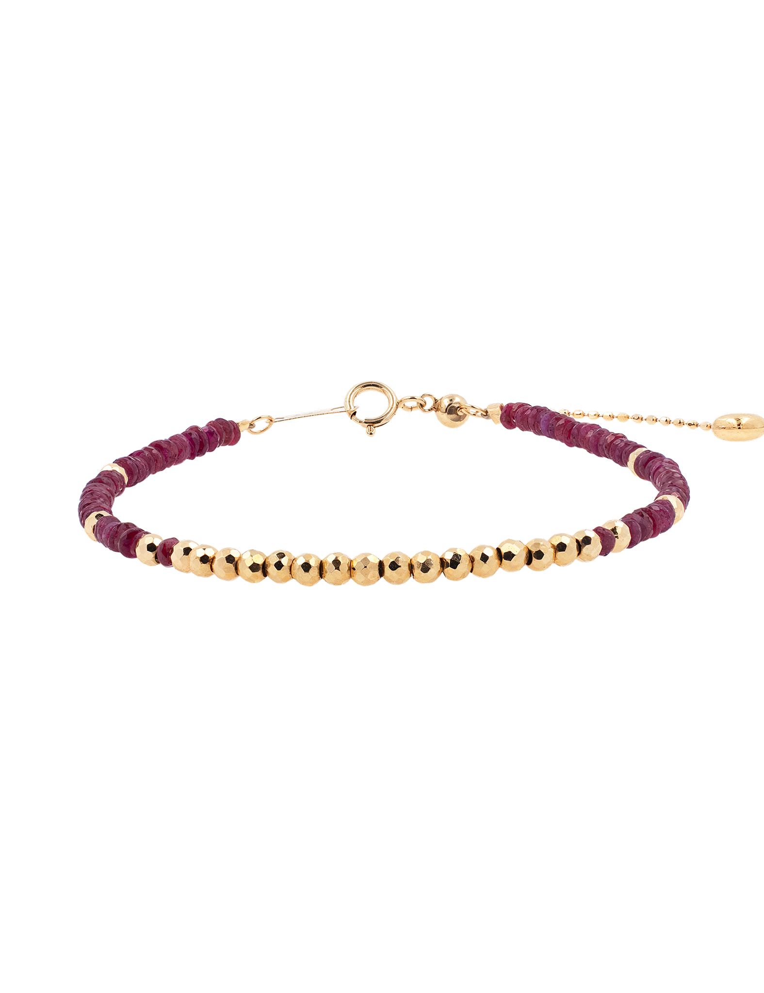 SHANGHAI Ruby Beaded Bracelet in 18K Gold, featuring ruby beads and gold accents, adjustable length 6"–7".