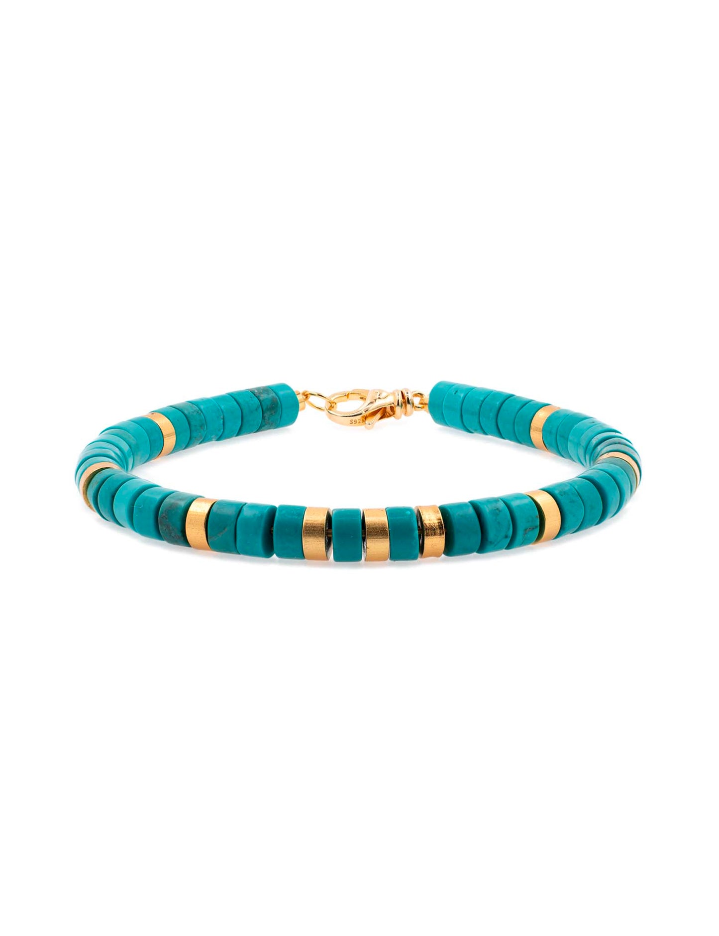 BEAMMORE Turquoise Beaded Gold-Plated Sterling Silver Bracelet – Beaded Gemstone Jewelry