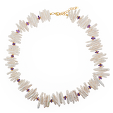 AURA DUO Amethyst Biwa-Style Stick Pearl Faceted Necklace with Spacer Beads 6x6mm