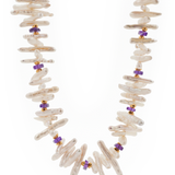 AURA DUO Amethyst Biwa-Style Stick Pearl Faceted Necklace with Spacer Beads 6x6mm