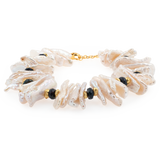 AURA DUO Black Opal Biwa-Style Stick Pearl Bracelet with Spacer Beads