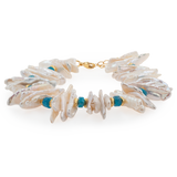 AURA DUO Blue Apatite Biwa-Style Stick Pearl Bracelet with Spacer Beads