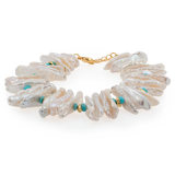 DUO Turquoise Biwa Pearl Bracelet with Spacer Beads
