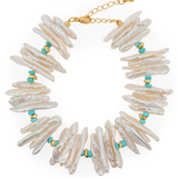 DUO Turquoise Biwa Pearl Bracelet with Spacer Beads