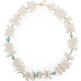 AURA DUO Turquoise Biwa-Style Stick Pearl Faceted Necklace with Spacer Beads 3mm