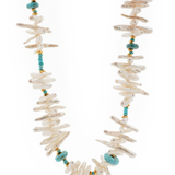 AURA DUO Turquoise Biwa-Style Stick Pearl Faceted Necklace with Spacer Beads 3mm