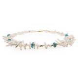 AURA DUO Turquoise Biwa-Style Stick Pearl Faceted Necklace with Spacer Beads 3mm