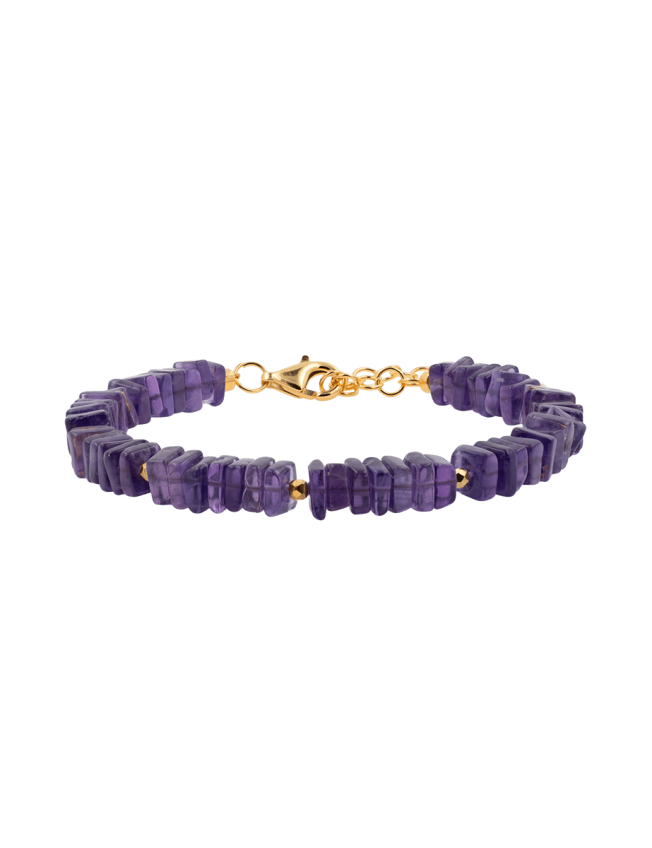 Amethyst faceted bracelet with gold-plated sterling silver clasp, showcasing 6mm beads for spiritual clarity and elegance.