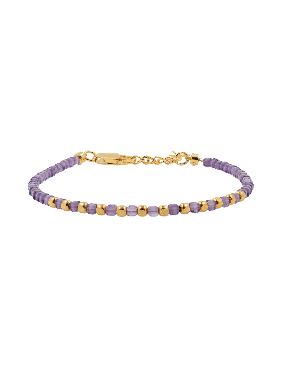 Amethyst faceted dainty bracelet with gold-plated S925 beads, showcasing soothing purple tones and delicate design.