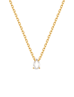 Gold-plated S925 sterling silver necklace featuring a pear-cut white topaz pendant, symbolizing clarity and purity.