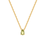 August peridot birthstone necklace in gold-plated S925 sterling silver with a pear-cut stone.