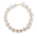 AURA DUO Biwa-style stick pearl necklace with faceted amazonite beads and gold-plated spacer beads.