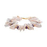 AURA DUO Amethyst Biwa-Style Stick Pearl Bracelet with Spacer Beads