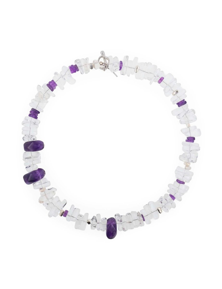 BEAMMORE Amethyst & Clear Quartz Beaded Sterling Silver Necklace – Beaded Gemstone Jewelry