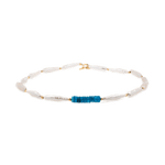 AURA DUO Apatite Cascade Baroque Pearl Necklace featuring blue apatite and irregular baroque pearls.