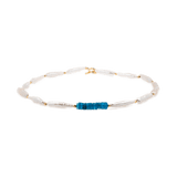AURA DUO Apatite Cascade Baroque Pearl Necklace featuring blue apatite and irregular baroque pearls.