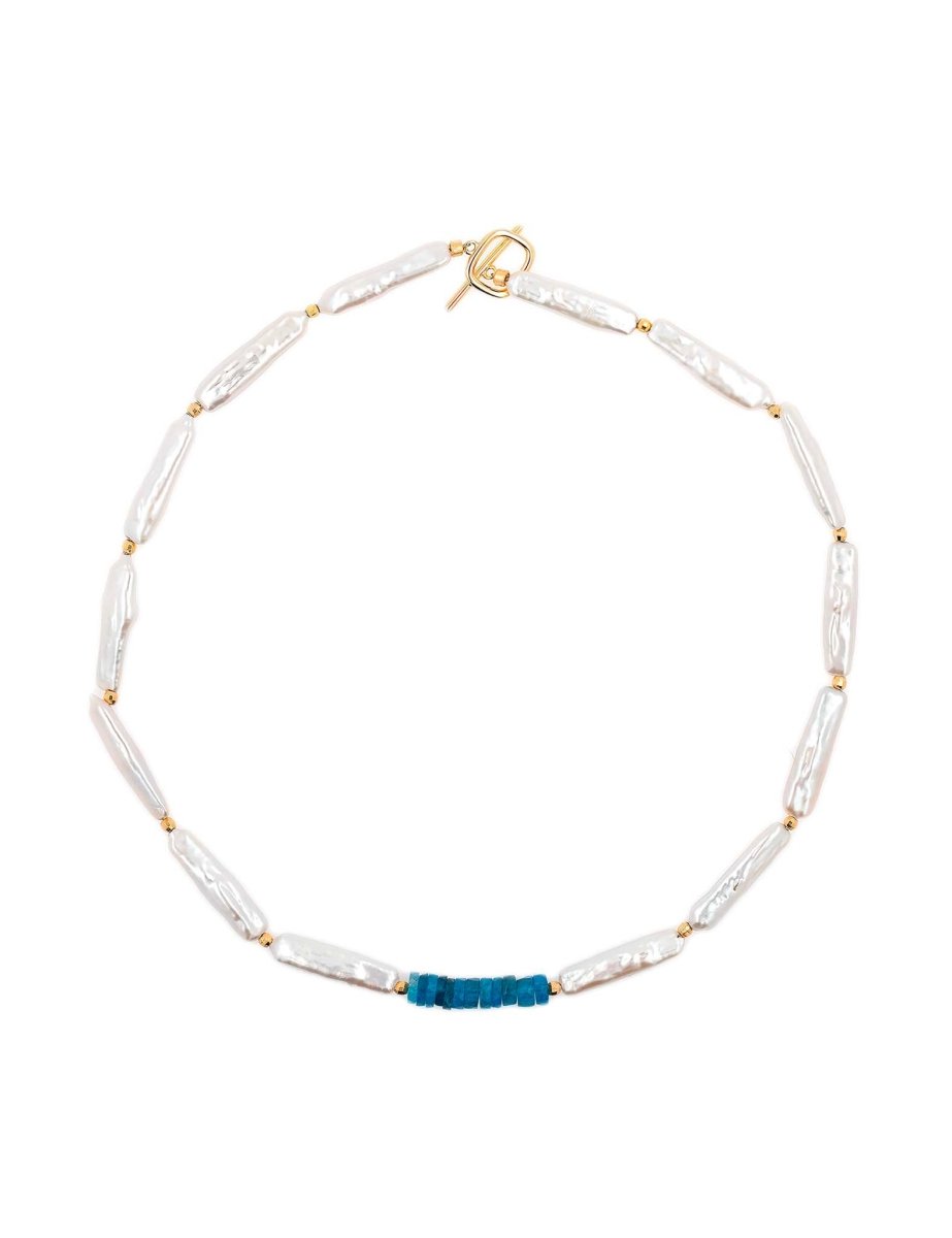 AURA DUO Apatite Cascade Baroque Pearl Necklace – Clarity & Authenticity - BeamMore
