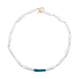 AURA DUO Apatite Cascade Baroque Pearl Necklace featuring apetite and baroque pearls in elegant design.