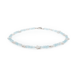 AURA DUO Aquamarine Star Pearl Necklace with shining star-shaped pearls and serene aquamarine beads.