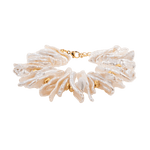 AURA DUO Biwa-Style Stick Pearl Bracelet showcasing organic Biwa pearls with gold spacer beads for emotional balance.