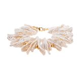 AURA DUO Biwa-Style Stick Pearl Bracelet showcasing organic Biwa pearls with gold spacer beads for emotional balance.