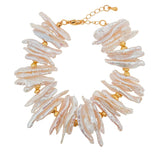 AURA DUO Biwa-Style Stick Pearl Bracelet with Spacer Beads