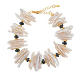 AURA DUO Black Opal Biwa-Style Stick Pearl Bracelet with Spacer Beads