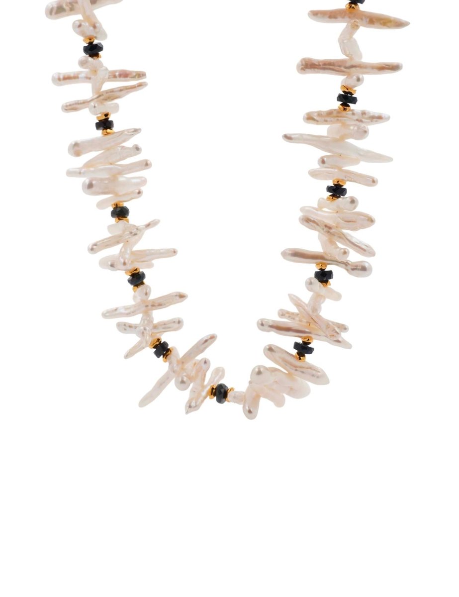 BEAMMORE Black Opal & Biwa Pearl Beaded Gold-Plated Sterling Silver Necklace – Beaded Gemstone Jewelry