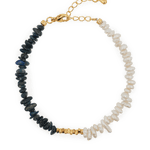 AURA DUO Black Opal Pearl Bracelet with Spacer Beads showcasing elegance and mystical energy.