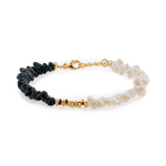 AURA DUO Black Opal Pearl Bracelet showcasing black opal, pearls, and spacer beads for elegance and energy.
