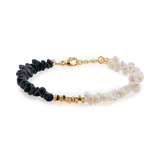 AURA DUO Black Opal Pearl Bracelet showcasing black opal, pearls, and spacer beads for elegance and energy.