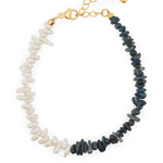 AURA DUO Black Opal Pearl Bracelet featuring a mix of black opal and white pearls, perfect for emotional healing and elegance.