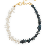 AURA DUO Black Opal Pearl Bracelet featuring a mix of black opal and white pearls, perfect for emotional healing and elegance.