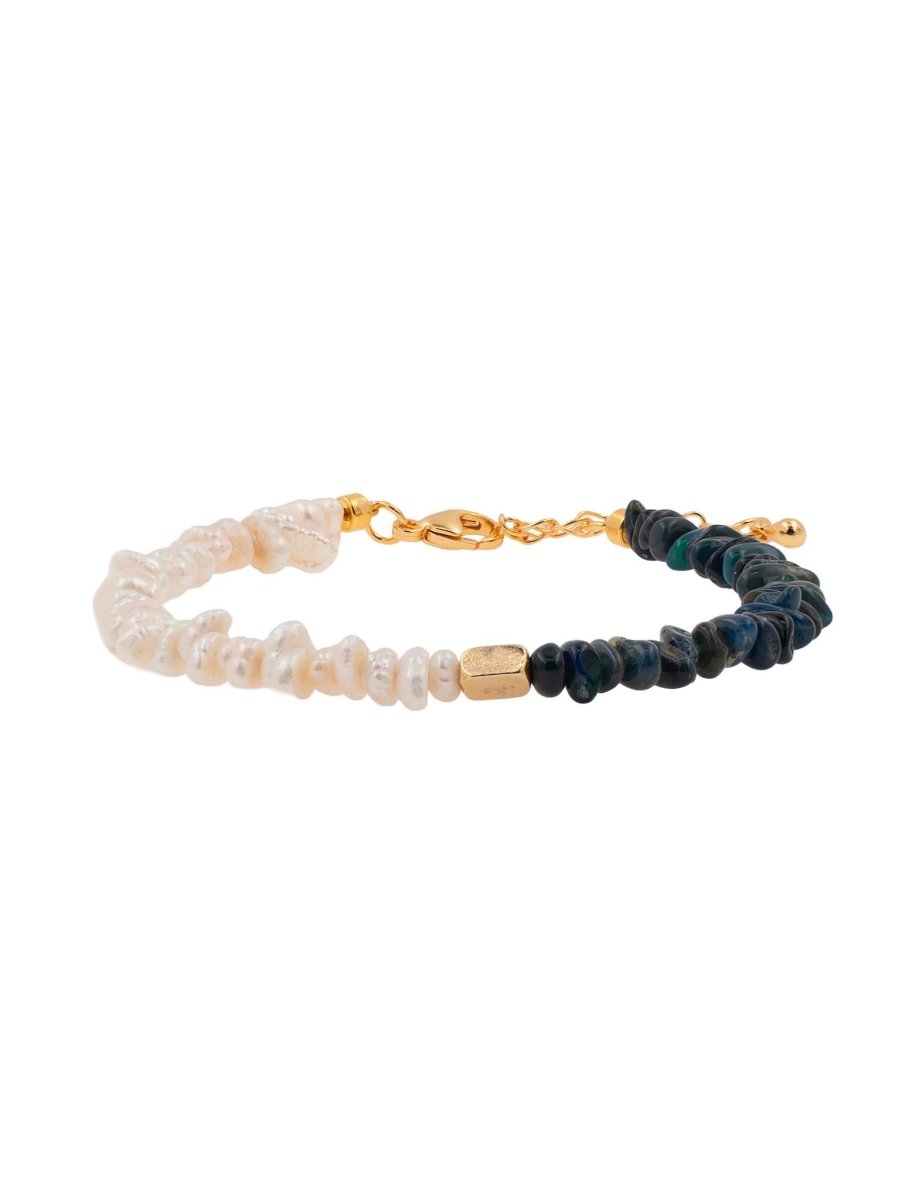 BEAMMORE Faceted Black Opal & Pearl Beaded Gold-Plated Sterling Silver Bracelet – Beaded Gemstone Jewelry