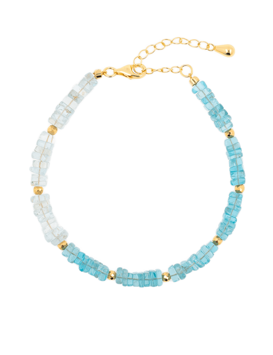 AURA DUO Blue Apatite & Aquamarine Pearl Bracelet with gold-plated spacer beads, adjustable length 6.5"-7.5".