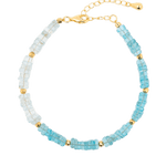 AURA DUO Blue Apatite & Aquamarine Pearl Bracelet with gold-plated spacer beads, adjustable length 6.5"-7.5".