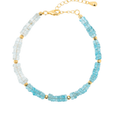 AURA DUO Blue Apatite & Aquamarine Pearl Bracelet with gold-plated spacer beads, adjustable length 6.5"-7.5".
