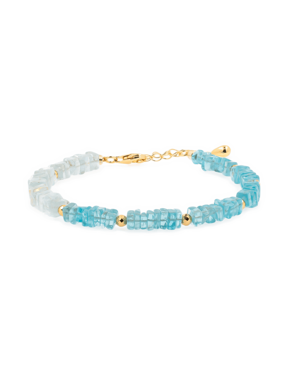 AURA DUO Blue Apatite & Aquamarine Pearl Bracelet with gold-plated spacer beads, energizing and elegant design.