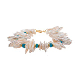 AURA DUO Blue Apatite Biwa-Style Stick Pearl Bracelet with Spacer Beads