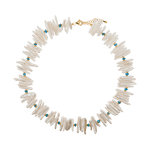 Elegant Biwa-style stick pearl necklace with gold-plated spacer beads, showcasing natural beauty and texture.