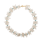Elegant Biwa-style stick pearl necklace with gold-plated spacer beads, showcasing natural beauty and texture.