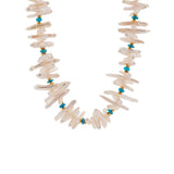 AURA DUO Blue Apatite Biwa-Style Stick Pearl Faceted Necklace with Spacer Beads 5mm