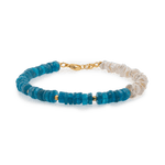 AURA DUO Blue Apatite Pearl Bracelet featuring vibrant blue apatite and elegant pearls with spacer beads.