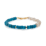 AURA DUO Blue Apatite Pearl Bracelet featuring vibrant blue apatite and elegant pearls with spacer beads.